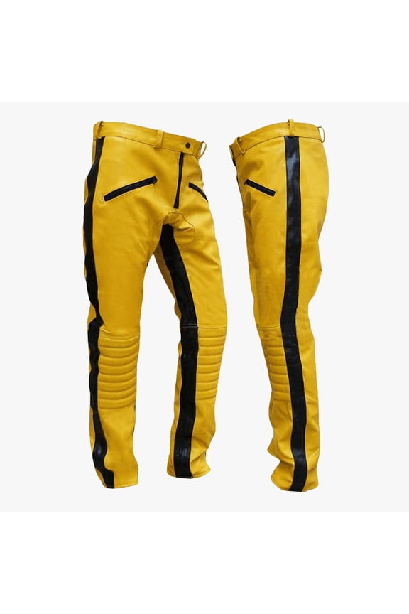 Genuine Lambskin Yellow Leather Pant For Mens Kill Bill Hollywood Handmade Leather Pant Halloween Theme Party Pant