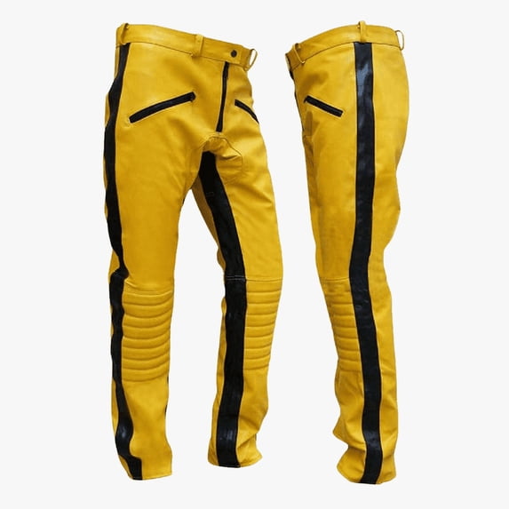 Genuine Lambskin Yellow Leather Pant For Mens Kill Bill Hollywood Handmade Leather Pant Halloween Theme Party Pant