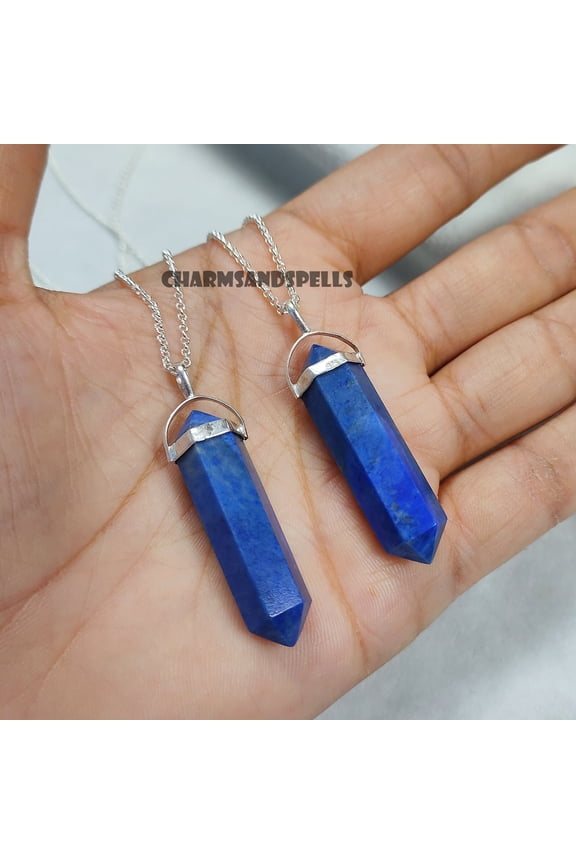 Genuine Lapis Lazuli Crystal Point Necklace, 925 Sterling Silver Necklace, Energy Stone Necklace, Gift for Her, Healing Crystal Necklace