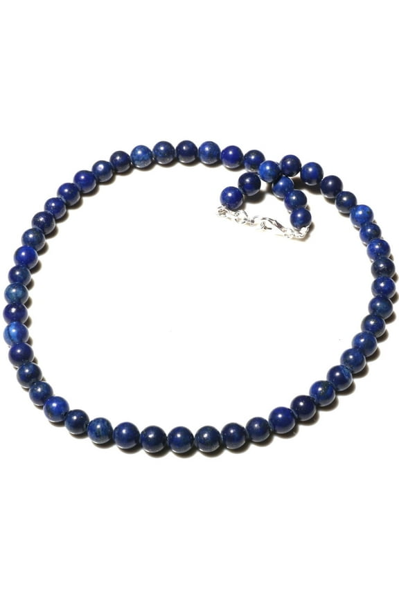 Genuine Lapis Lazuli Necklace for Women, 18" Strand with 8mm Beads, Handmade in 925 Sterling Silver, Tibetan Silver Fashion Jewelry
