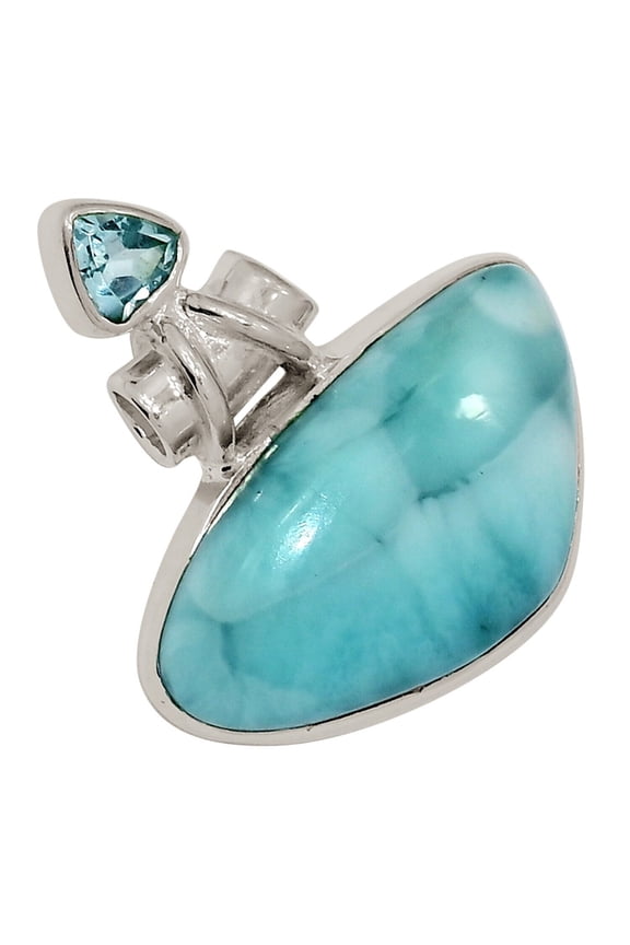 Genuine Larimar - Dominican Republic & Blue Topaz 925 Silver Pendant ALLP-28852