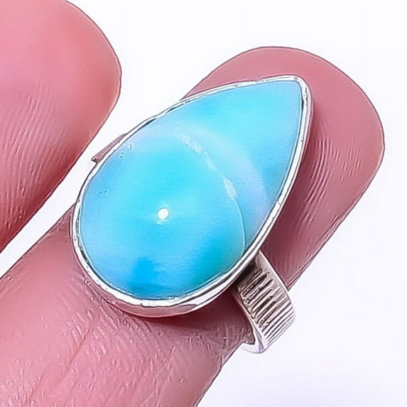 Genuine Larimar - Domonican Republic Gemstone 925 Silver Plated Ring s.7 A369, Valentine's Day Gift, Birthday Gift, Beautiful Jewelry For Woman