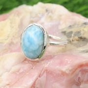 ELITE GEMS AND JEWELLERY Genuine Larimar Ring, Sterling Silver Ring, Women's Ring, Gemstone Ring, Handmade Ring, Larimar Jewelry, Boho Ring, Statement Ring