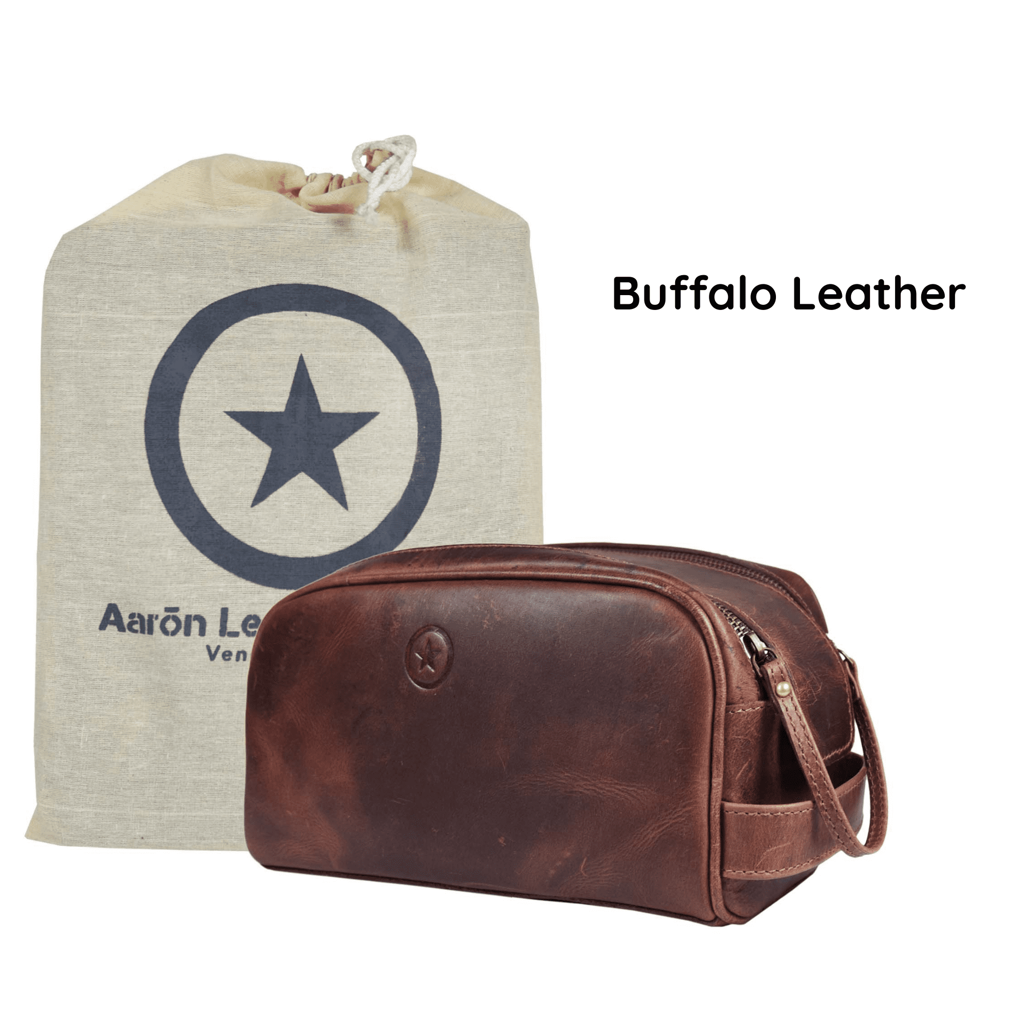 Genuine Leather 10" Toiletry Travel Pouch with water proof Lining | Handcrafted Dopp Kit By Aaron Leather Goods