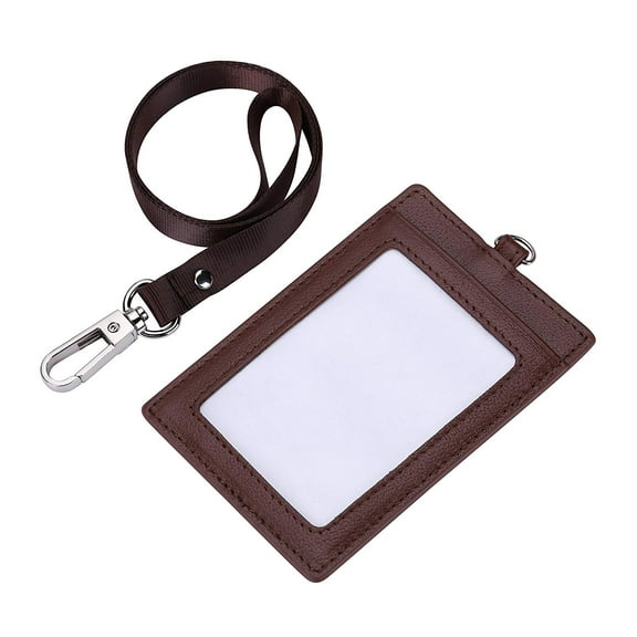 Genuine Leather 2-Sided ID Badge Holder with Lanyard, Card Holder Wallet(Brown)