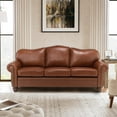 thumbnail image 1 of Genuine Leather 3 Seater Sofa with Rolled Arms Nailhead Trims Solid Wooden Legs Living Room Reading Brown, 1 of 8