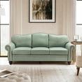 thumbnail image 1 of Genuine Leather 3 Seater Sofa with Rolled Arms Nailhead Trims Solid Wooden Legs Living Room Reading Sage, 1 of 8