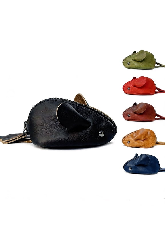 Genuine Leather 3D Mouse Cute Coin Purse Wallet-Black
