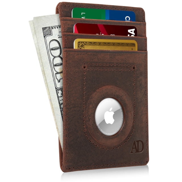 Genuine Leather RFID Blocking Protector - Slim Wallet & Air Tag Holder ...