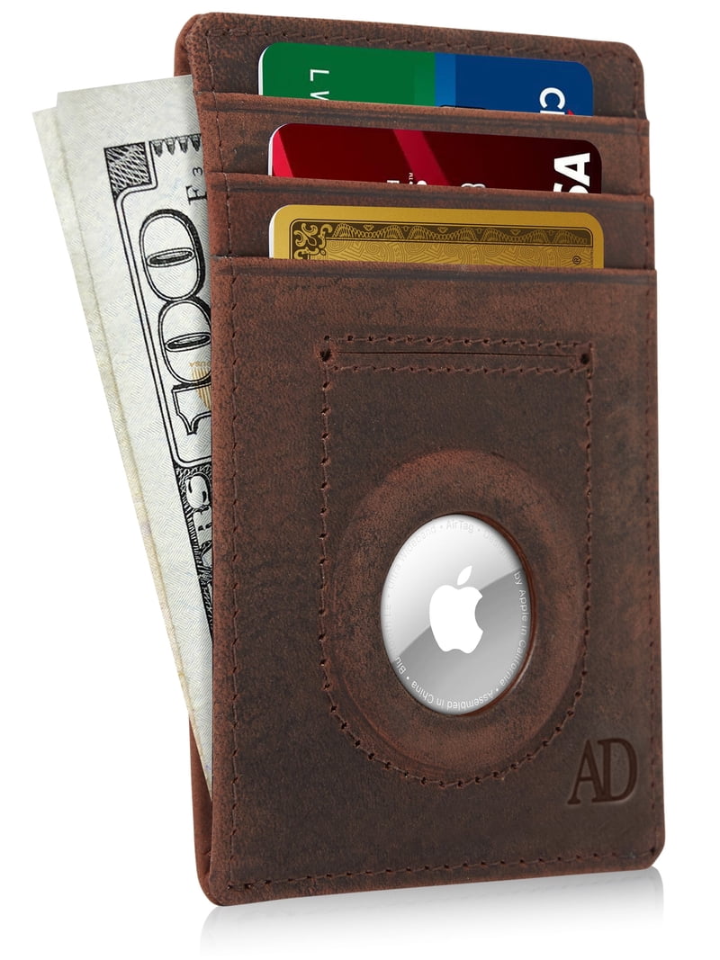 Slim RFID Blocking Card Holder With Built-in AirTag Slot - Minimalist Leather Wallet For Men & Women