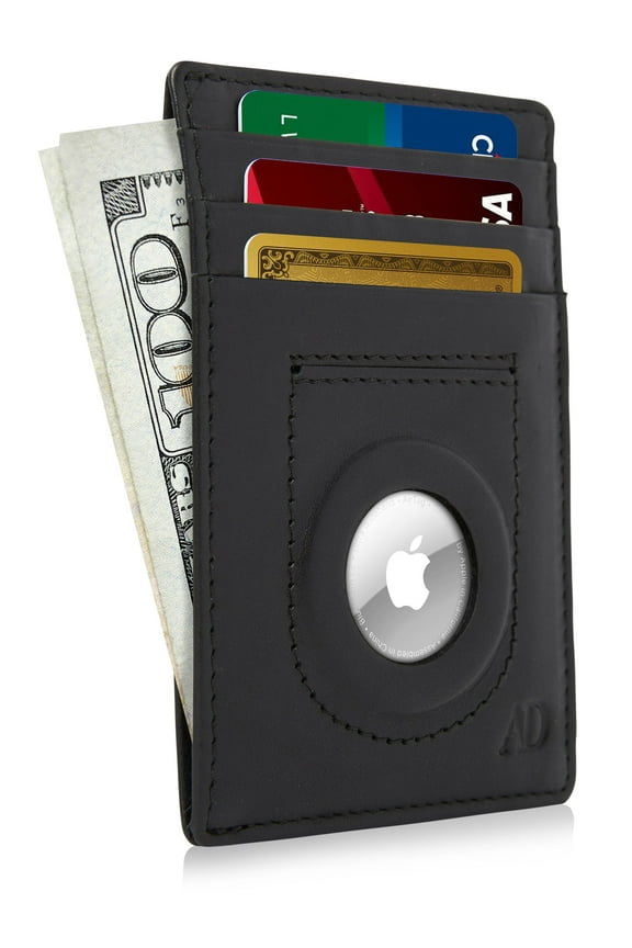 Genuine Leather Air Tag Holder - Slim Minimalist Wallets For Men & Women - Front Pocket Thin Mens Wallet RFID Credit Card Holder Gifts For Men