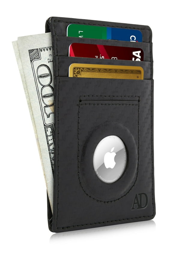 Genuine Leather Air Tag Holder - Slim Minimalist Wallets for Men & Women - Front Pocket Thin Mens Wallet RFID Credit Card Holder Gifts for Men