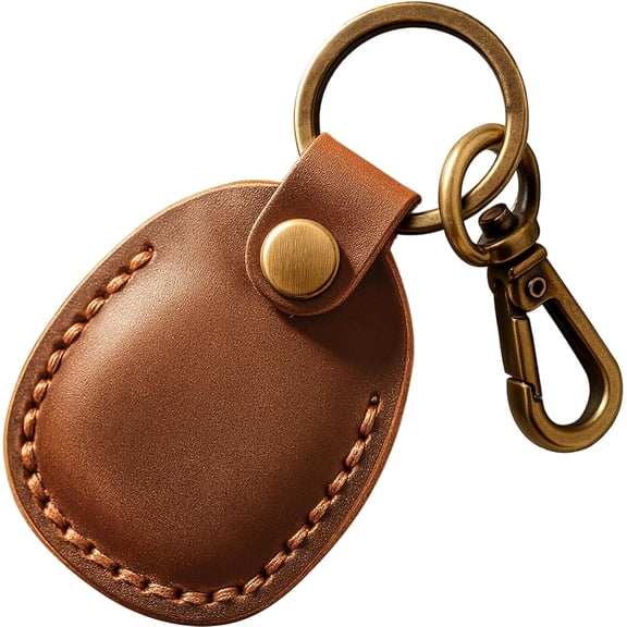 Genuine Leather AirTag Holder Compatible with Apple AirTag 2nd Gen & 1st Gen, Handmade Leather Air tag Keychain with Key Rings, Hidden Air tags Case Accessories - Brown