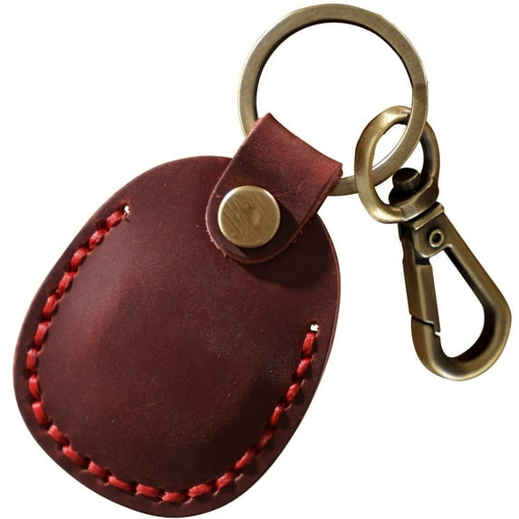 Genuine Leather Airtag Holder, Portable Handcraft Leather Air Tag Keychain with Keyring and Screwdriver, Full Coverage Air Tag Protective Case Cover Accessories - Brown BrioTek