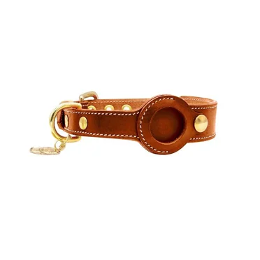 Genuine Leather Airtags Collar Puppy Medium Dog Anti-lost Pet Collar for Apple Airtags Holder Pet Supplies Adjustable Necklace (Brown,M)