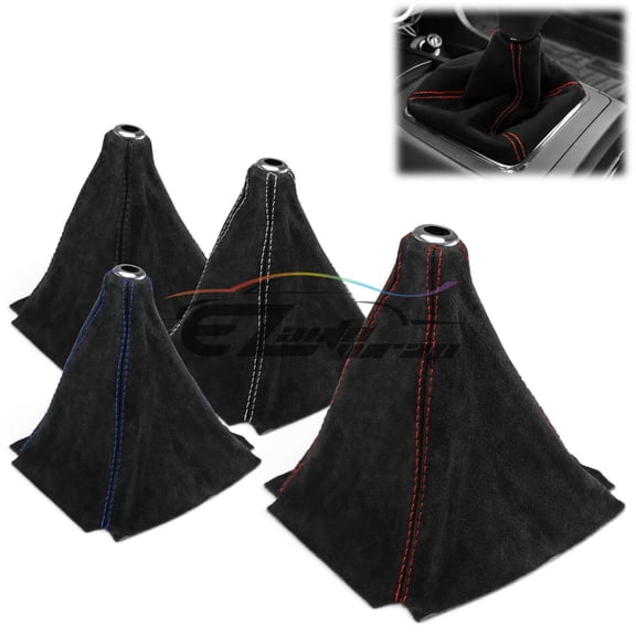 Genuine Leather Alcantara Suede Shift Knob Boot Cover Black With Red Stitches