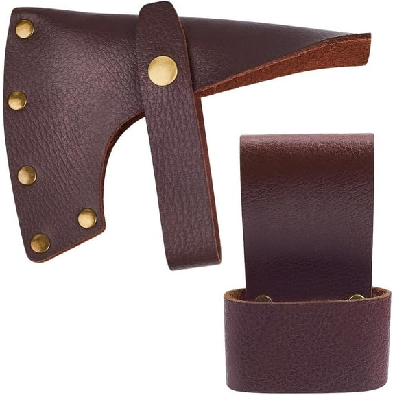 Genuine Leather Axe Sheath 5.9x4.3 Inch Coconut Brown Halloween Adjustable Hatchet Blade Cover Full Grain Leather Hand Axe Head Protector Camping for Lumberjack Outdoor Essentials DIY