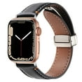 thumbnail image 1 of Genuine Leather Band for Apple Watch 38mm 40mm 41mm 42mm(Series 10), Magnetic Adjustable Strap Replacement Watch Band for iWatch Series 10/9/8/7/6/5/4/3/2/1/SE, Black, 1 of 6