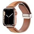 thumbnail image 1 of Genuine Leather Band for Apple Watch 42mm 44mm 45mm 46mm 49mm, Magnetic Adjustable Strap Replacement Watch Band for iWatch Series 10/9/8/7/6/5/4/3/2/1/SE/ Ultra 1 2, Brown, 1 of 6