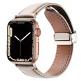 thumbnail image 1 of Genuine Leather Band for Apple Watch 42mm 44mm 45mm 46mm 49mm, Magnetic Adjustable Strap Replacement Watch Band for iWatch Series 10/9/8/7/6/5/4/3/2/1/SE/ Ultra 1 2, White, 1 of 6