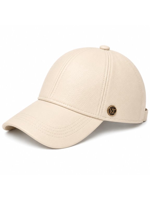 Genuine Leather Baseball Cap for Men & Women Handmade Lambskin Soft Real Leather Hat, Adjustable Luxury Dad Cap, Lightweight All Season Casual Classic Black Cap (Cream)