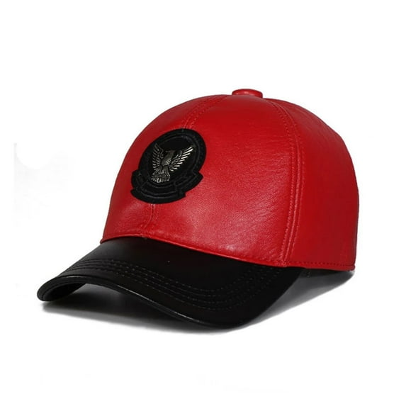 Genuine Leather Baseball Caps For Men/Women Youth Locomotive Hip-Pop Bone Leisure Hat Sheepskin Adjustable Black/Red ,Soft Touch