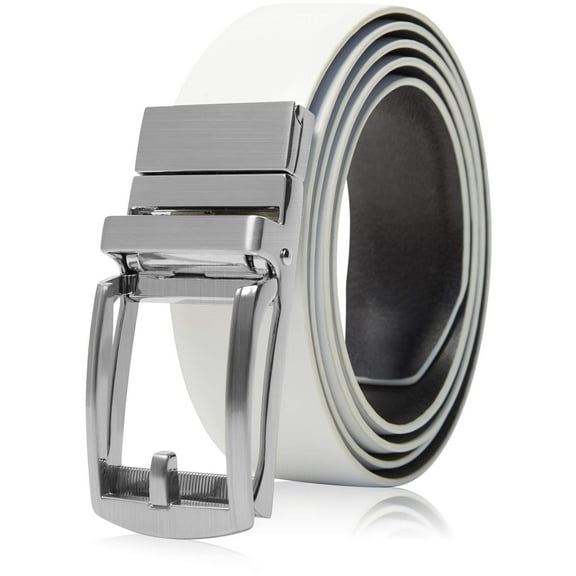 Genuine Leather Belts for Men Reversible Ratchet Belt with Adjustable Automatic Buckle - No Holes One Size Fits All - Comes in Gift Box- Casual and Dress Belt