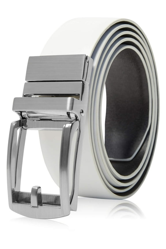 Genuine Leather Belts for Men Reversible Ratchet Belt with Adjustable Automatic Buckle - No Holes One Size Fits All - Comes in Gift Box- Casual and Dress Belt