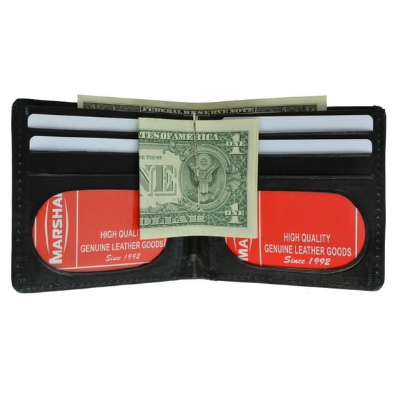 Genuine Leather Bifold Center Money Clip Wallet with Twin ID Window 1362 CF (C)