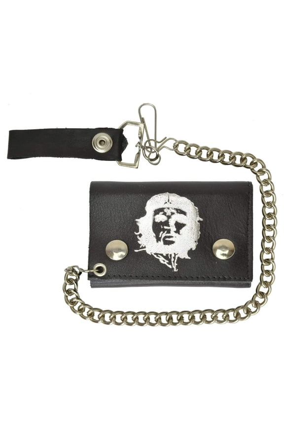 Genuine Leather Biker Chain Trifold Wallet Che Morales Imprint 946-380(C)