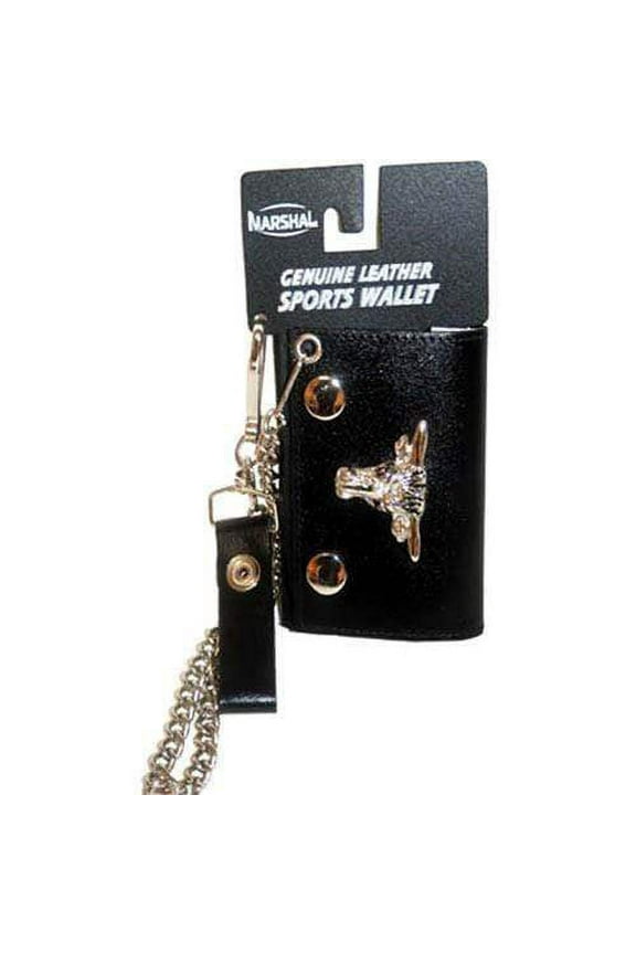Genuine Leather Biker Trifold Chain Wallet ID Card Holder Bull Logo 1046-13 (C)
