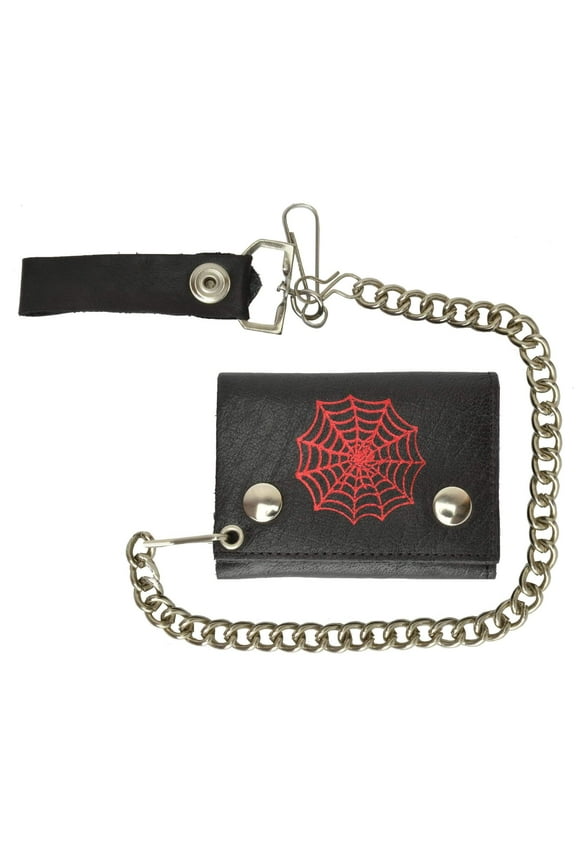 Genuine Leather Biker Trifold Chain Wallet Spider Web Imprint 946-45 (C)