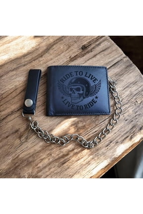 Genuine Leather Biker Wallet W/ Chain Bi-Fold Trucker Wallet Ride To Live by Mdream