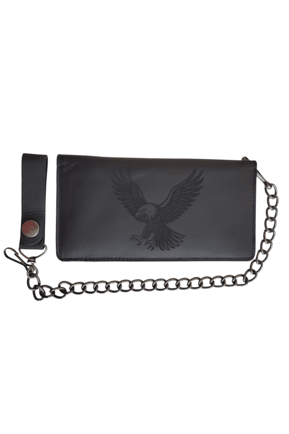 Genuine Leather Biker Wallet With Chain Bi-Fold Trucker Wallet Flying Eagle by Mdream