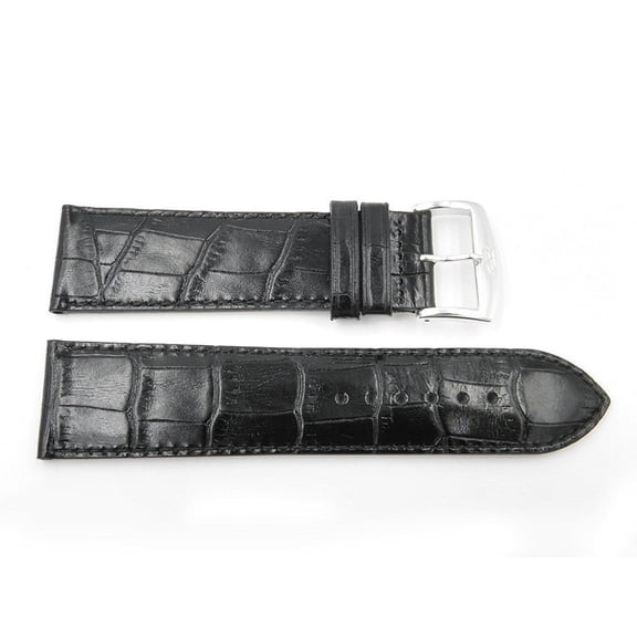 Genuine Leather Black 24mm Watch Band Crocodile Grain Made In France