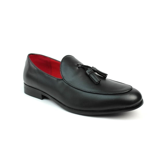 Genuine Leather Black Slip On Men's Dress Shoes Loafers With Tassel 14