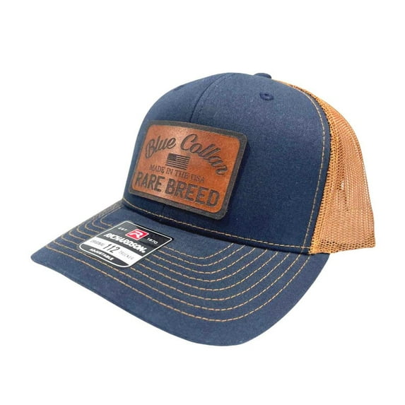 Genuine Leather Blue Collar Rare Breed Patch on Richardson 112 Trucker