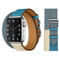 thumbnail image 1 of Genuine Leather Bracelet Strap for Apple Watch Band 45mm 49mm 41mm 44mm 42mm 40mm band for iWAtch Ultra/2 10 42/46mm 9 8 7 6 5 4 SE (Double Blue Craie,S10-46 45 44 42 49mm), 1 of 7