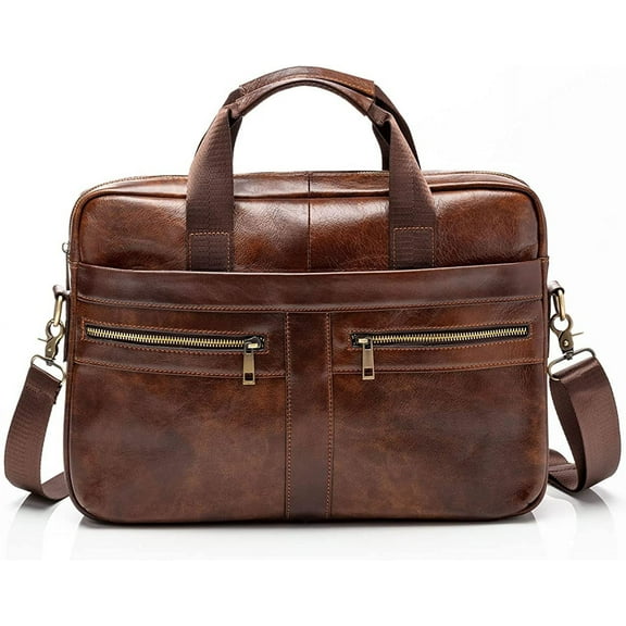 Genuine Leather Briefcase For Men With Padded Protection For 14 Inch Laptop