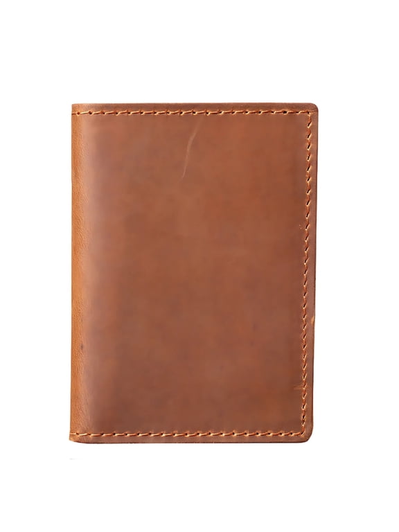 Genuine Leather Brown Mens Travel Wallet, Card Organizer, Driving License Holder, Slim Minimalist Billfold, Lightweight Small Purse, Vintage Style, 4.1 x 3 x 0.4 in / 10.3 x 7.5 x 1 cm