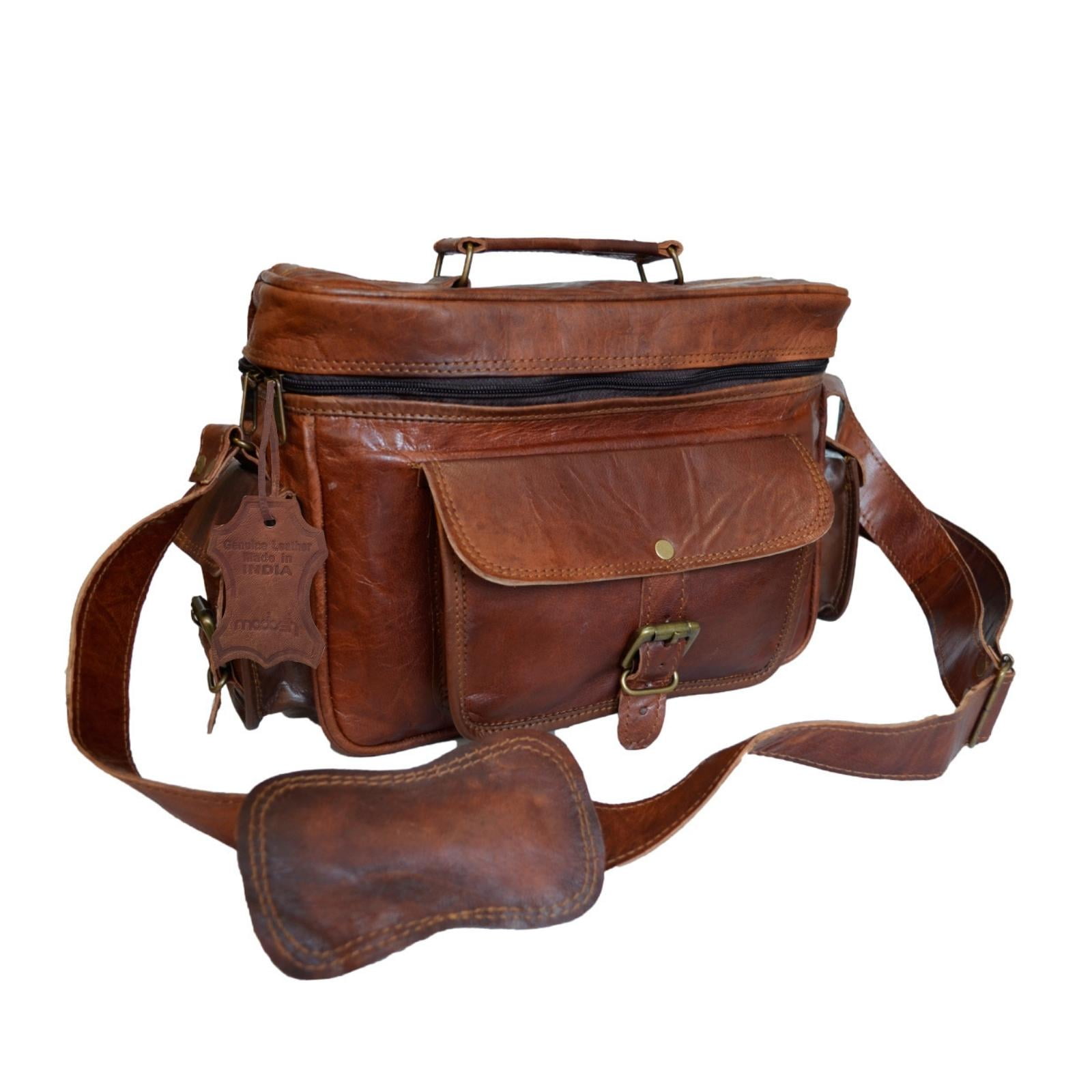 Genuine Leather Camera Handbag Brown DSLR Case Lens Bag Carry Case for Men