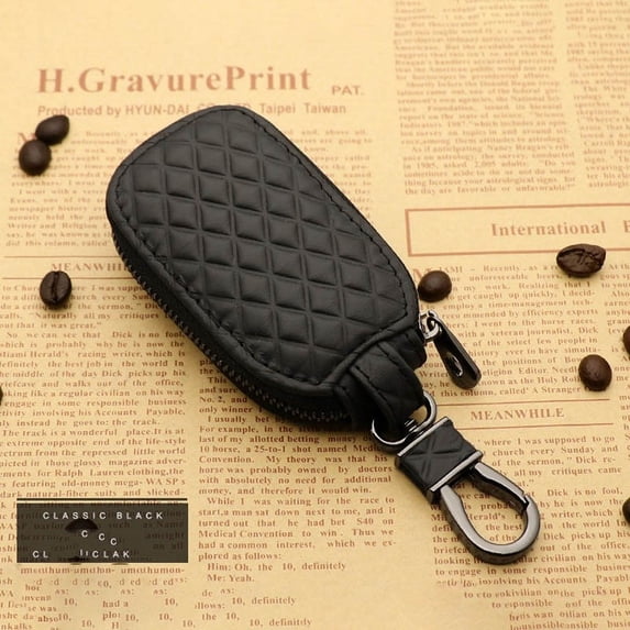 Genuine Leather Car Key Fob Holder,Anti Scratch Key Protector Pouch,Zipper Secure Closure Design,Metal Snap Hook Carry Strap,Soft Inner Lining Cushion,Men Women Key Storage Essentials