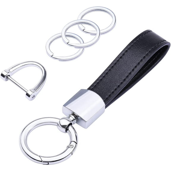 Genuine Leather Car Keychain with Key Rings - Premium Key Fob Organizer for Men & Women
