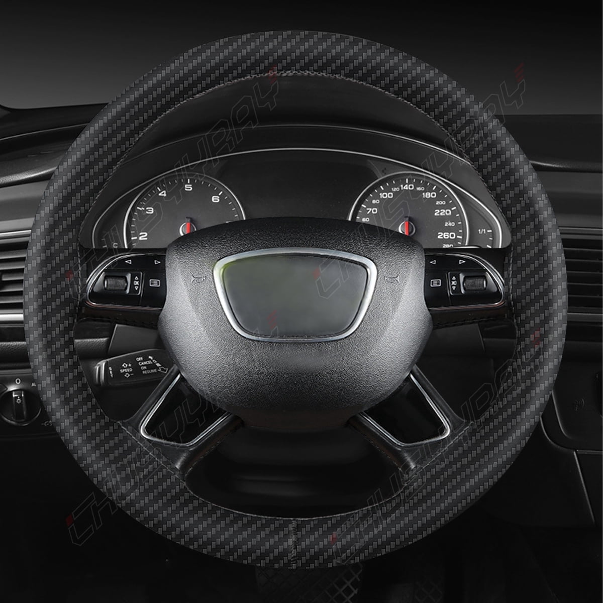 Leather Car Steering Wheel Cover Anti-slip Fit Mercedes-Benz 15" Black