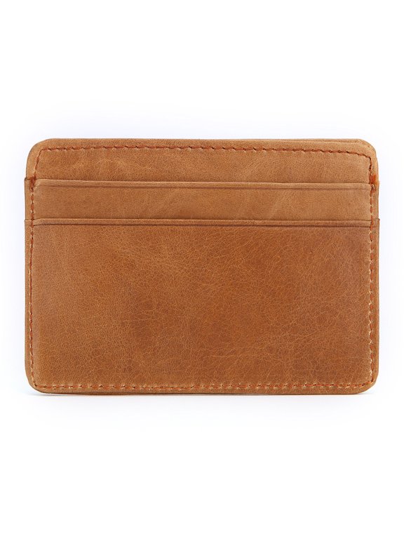 Genuine Leather Card Holder for Men, Minimalist Slim Credit Card Wallet with 2 Slots, Vintage Pull-Up Leather Small Money Cash Wallet, Lightweight Essential EDC Wallet