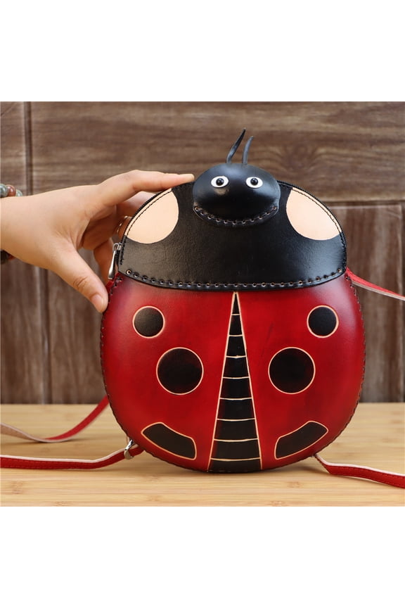 Genuine Leather Cartoon Scarab Multifunctional Shoulder Messenger Backpack Seven-star Ladybug Animal Mobile Phone Bag Gift