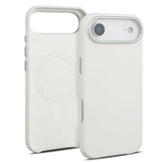 Genuine Leather Case for iPhone 17 Air 6.5 inch Premium Litchi Grain Cowhide Cover 2025 New Shockproof & Slim Protective Case with Soft Microfiber Lining White Fit for MagSafe