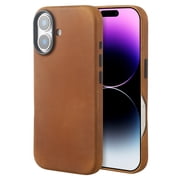 Genuine Leather Case for iPhone 17 6.3 inch, Vintage Pull-up Leather Case with Soft Fiber Lining, Lip Screen Protection, Fit for MagSafe Saddle Brown