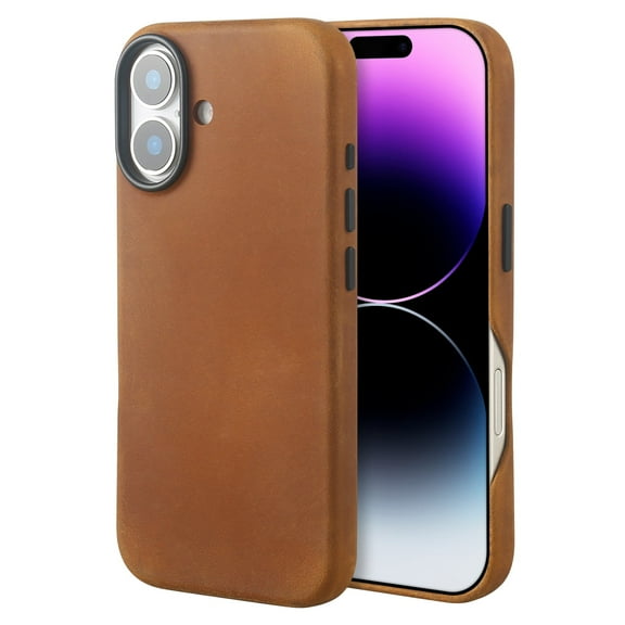 Genuine Leather Case for iPhone 17 (6.3 inch), Vintage Pull-up Leather Case with Soft Fiber Lining, Lip Screen Protection, Fit for MagSafe Saddle Brown