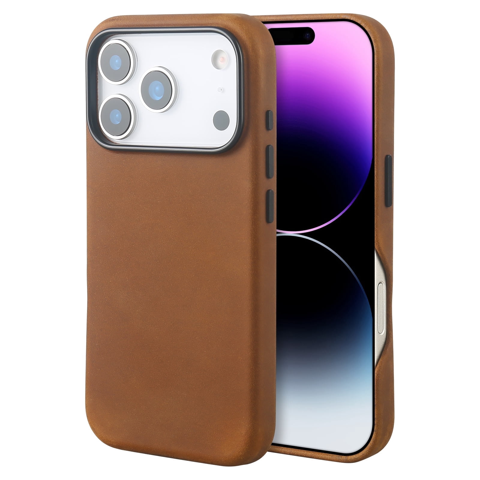Genuine Leather Case for iPhone 17 Pro (6.3 inch), Vintage Pull-up Leather Case with Soft Fiber Lining, Lip Screen Protection, Fit for MagSafe Saddle Brown